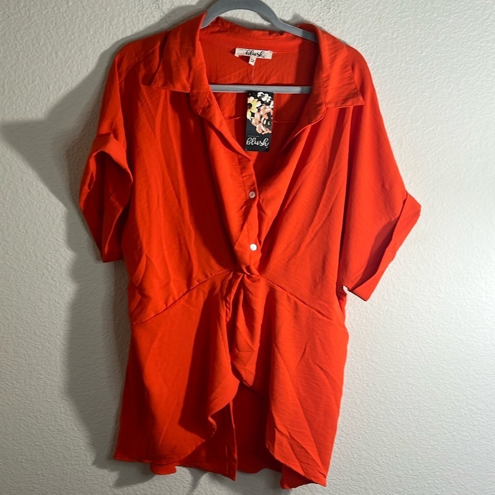 Sz 3X Hint of Blush women’s oversized orange half button blouse summer spring